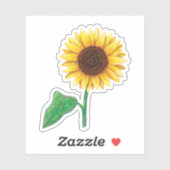 Sticker Tournesol avec feuille verte et tige (Feuille)