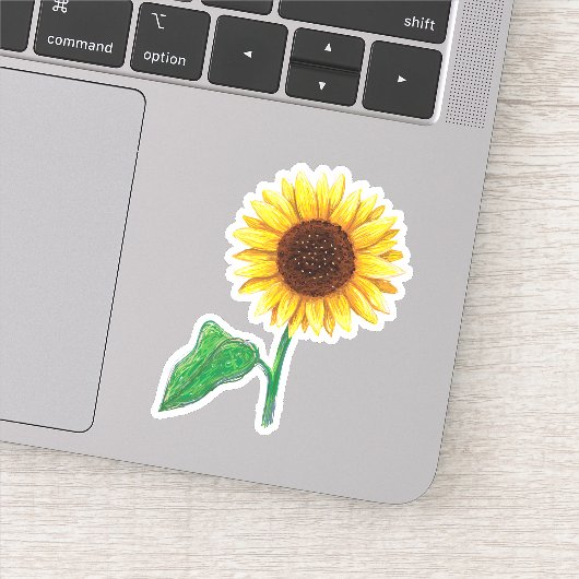 Sticker Tournesol avec feuille verte et tige (Détail)