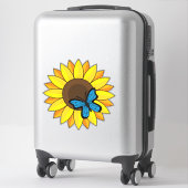 Sticker Tournesol et papillon bleu (Sur valise)
