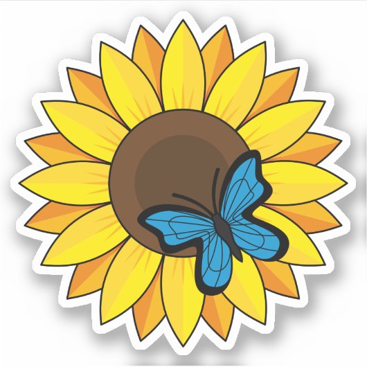 Sticker Tournesol et papillon bleu (Devant)