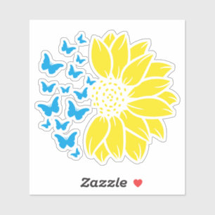 Sticker Tournesol et papillons. Couleurs du drapeau ukrain