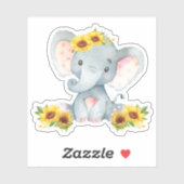 Sticker Tournesol floral mignonne bébé éléphant coupé Viny (Feuille)
