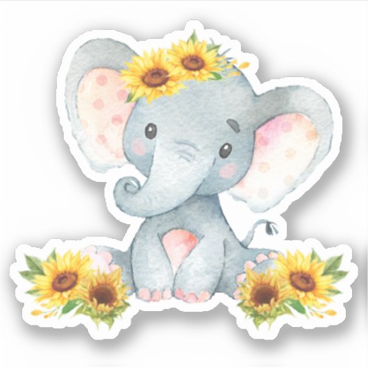 Sticker Tournesol floral mignonne bébé éléphant coupé Viny (Devant)