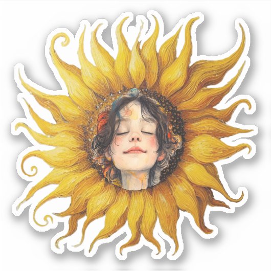 Sticker Tournesol jaune mignon fille visage dans le centre (Devant)