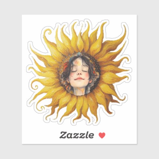 Sticker Tournesol jaune mignon fille visage dans le centre (Feuille)