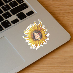 Sticker Tournesol jaune mignon fille visage dans le centre