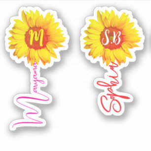Sticker (Tournesols à monogramme pour filles) Nom manuscri