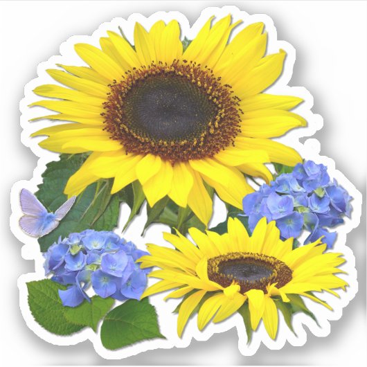Sticker Tournesols et Hydrangeas Contour (Devant)