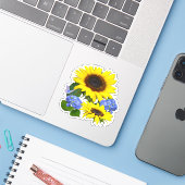 Sticker Tournesols et Hydrangeas Contour (Ordinateur portable avec iPhone)