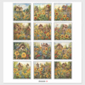 Sticker Tournesols et maisons d'oiseaux Jardin 2 (Feuille)
