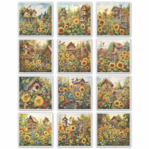 Sticker Tournesols et maisons d'oiseaux Jardin 2