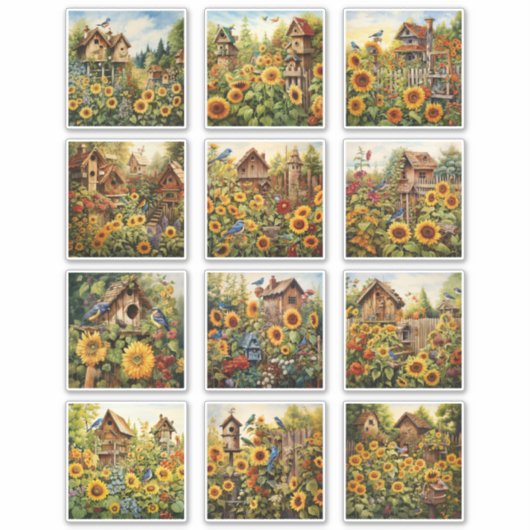 Sticker Tournesols et maisons d'oiseaux Jardin 2 (Devant)