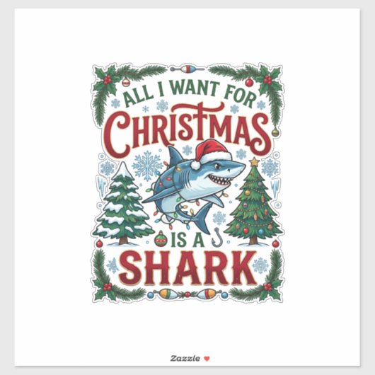 Sticker Tous Veulent des Arbres de Noël Requin (Feuille)