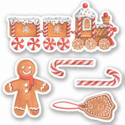 Sticker Train & Sucre de canne de Noël Gingerbread (Devant)