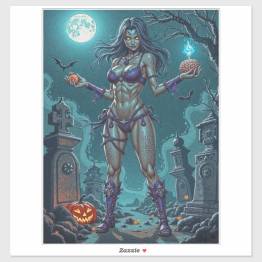 Sticker Traite d'Halloween ou ami Zombie w Cerveau (Feuille)