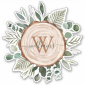 Sticker Tranche de bois rustique et feuillage à aquarelle  (Devant)