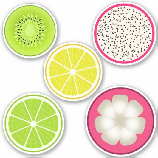 Sticker Tranches de fruits tropicaux, agrumes, dragons, Ki (Devant)