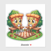 Sticker Tranches de pizza jouant aux échecs (Feuille)