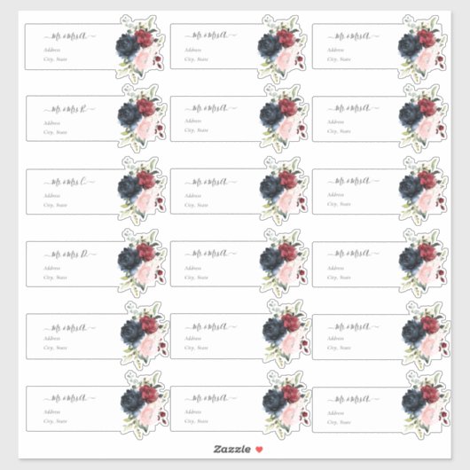 Sticker Transparent Invité Adresse Blush Bordeaux Marine (Feuille)