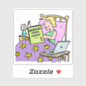 Sticker Travailler à partir de la maison. Fille Travaillan (Feuille)