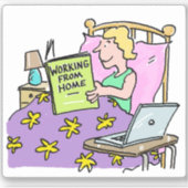 Sticker Travailler à partir de la maison. Fille Travaillan (Devant)