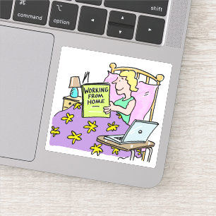 Sticker Travailler à partir de la maison. Fille Travaillan