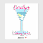 Sticker Travailler pour gin, verre bleu, personnalisé (Feuille)