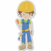 Sticker Travailleur de construction, Cheveux Brown, Garçon (Devant)