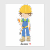 Sticker Travailleur de construction, Cheveux Brown, Garçon (Feuille)