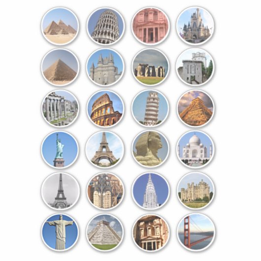 Sticker Travel Vacation Wonders Of The World Collage Sheet (Devant)