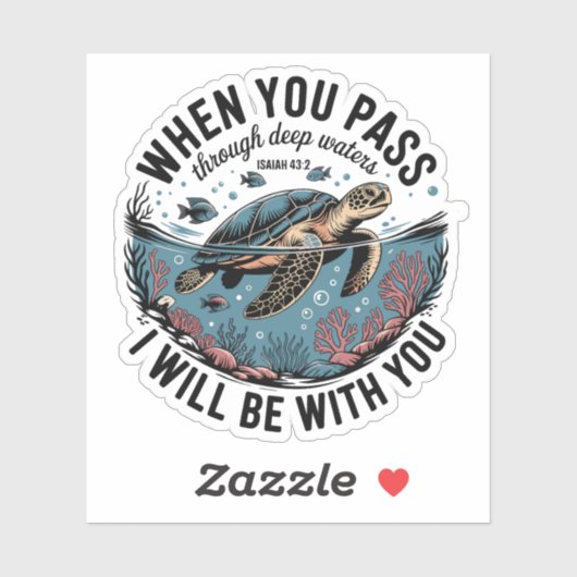 Sticker Traverser Deep Water Ocean Sea Turtle Christian (Feuille)