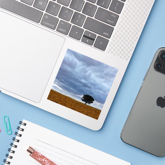 Sticker Tree in an empty field (Ordinateur portable avec iPhone)