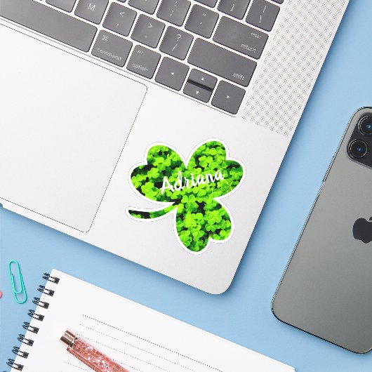 Sticker Tréfoil Clover Leaf Cloverleaf Shape Nom personnal (Ordinateur portable avec iPhone)
