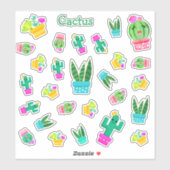 Sticker Trendy Kawaii Poted Succulents & Cactus (Feuille)