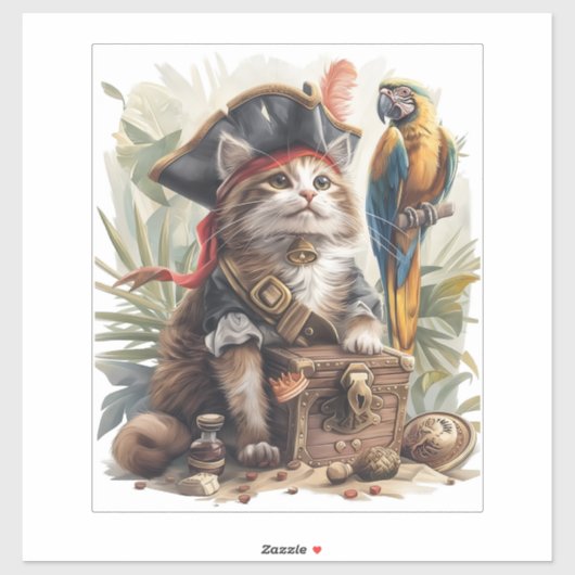Sticker Trésor de Chat Pirate (Feuille)