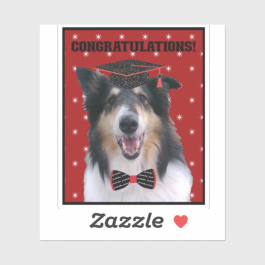 Sticker Tri Rough Collie Félicitations Diplômé (Feuille)