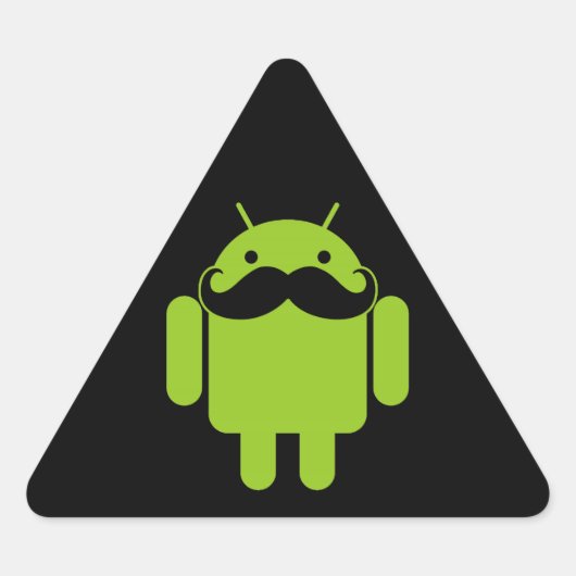 Sticker Triangulaire Android Robot Icon Mustache sur noir (Devant)