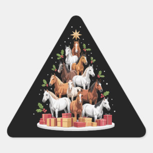 Sticker Triangulaire Arbre à chevaux de Noël Chevaux Cadeaux de Noël