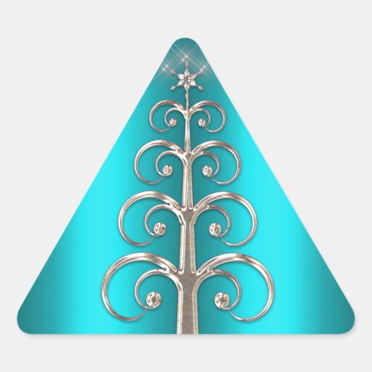 Sticker Triangulaire Arbre de Noël argenté sur Aqua (Devant)