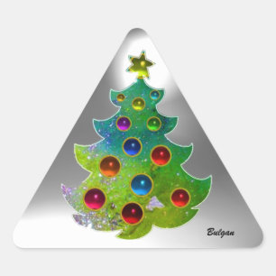 STICKER TRIANGULAIRE ARBRE DE NOËL COLORÉ EN PARKLES D'OR VERT