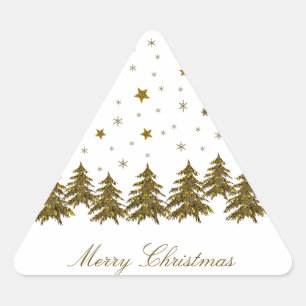 Sticker Triangulaire Arbre de Noël en or brillant, lune, étoiles