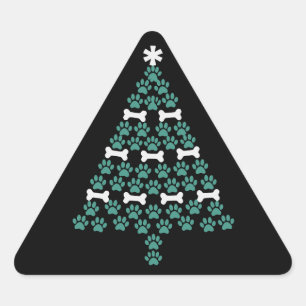 Sticker Triangulaire Arbre de Noël Patte de Chien Cadeau de Noël Mignon