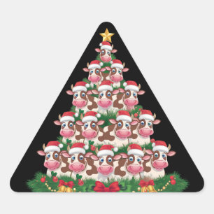 Sticker Triangulaire Arbre de Noël Vache Drôle Amateur de Vaches Noël