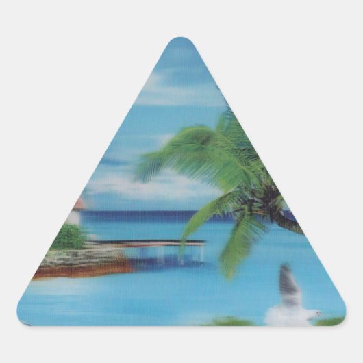 Sticker Triangulaire Art de la scène de plage tropicale (Devant)