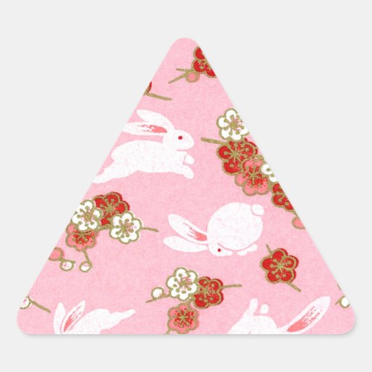 Sticker Triangulaire Art japonais : Sakuras et lapins roses (Devant)