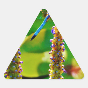 Sticker Triangulaire Bleu libellule et fleurs
