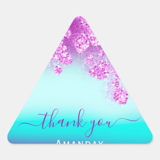 Sticker Triangulaire Bleu Rose Floral Triangle Pailleté Mariage Douce 1 (Devant)
