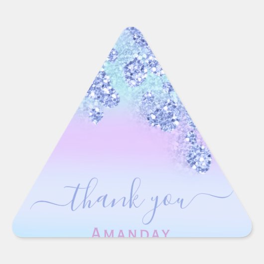 Sticker Triangulaire Bleu Rose Floral Triangle Paillettes Mariage ANNIV (Devant)