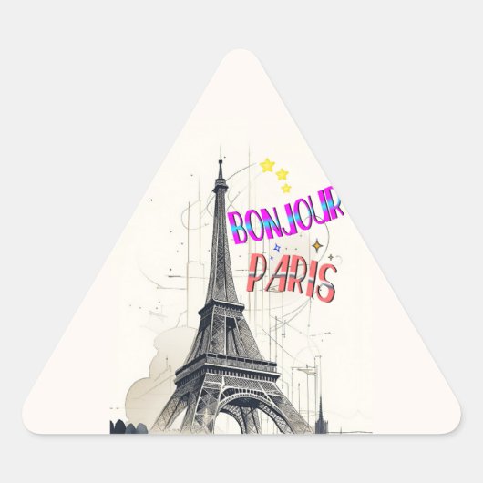 Sticker Triangulaire Bonjour Paris coloré (Devant)
