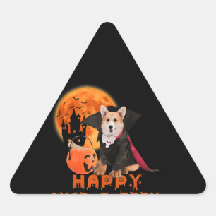 Sticker Triangulaire Cadeau Corgi Happy Quaroteen Corgi Halloween
